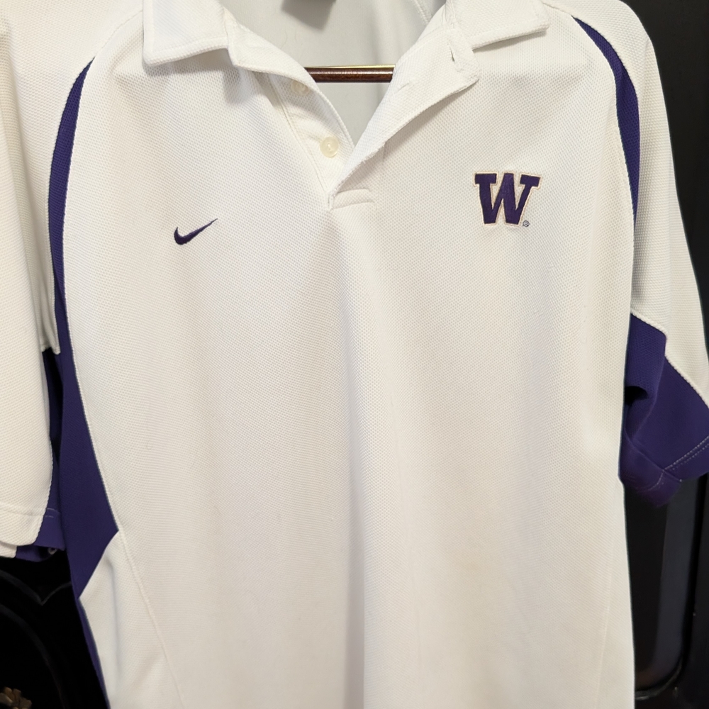 Nike White and Purple Athletic Polo Shirt